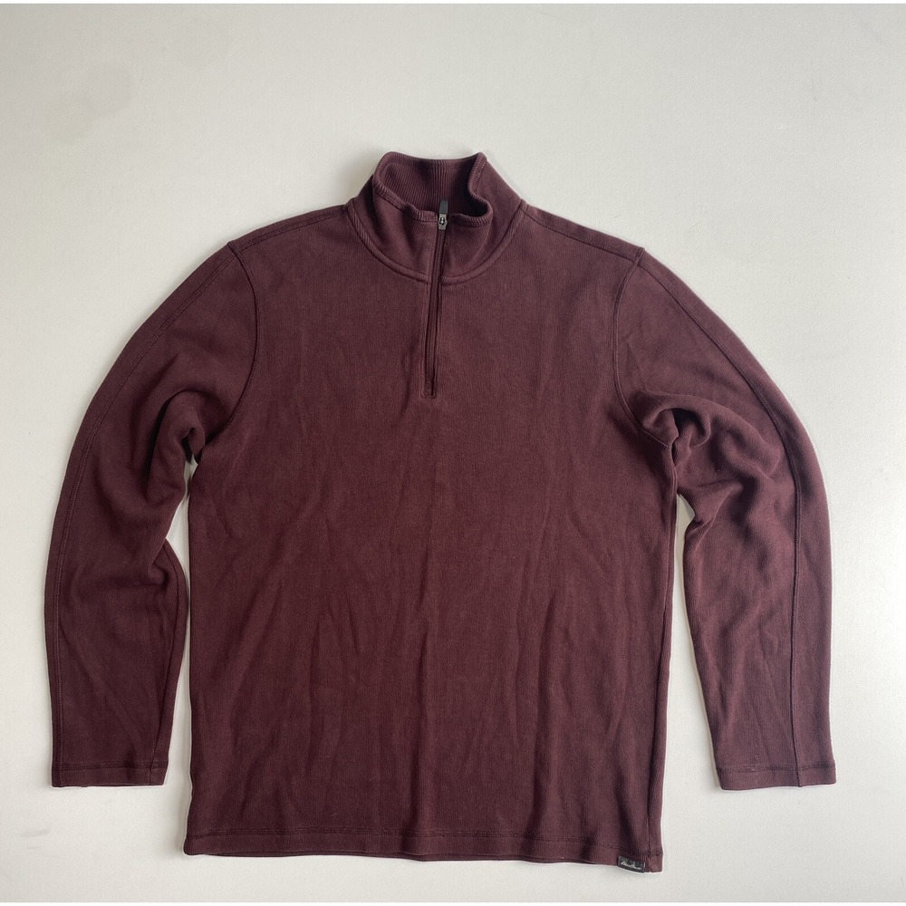 Eddie Bauer Mens LT Maroon Knit Pullover 1/4 Zip Sweater Outdoorsman Cabin Tall